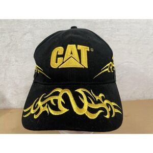 CAT Caterpillar Embroidered Black Gold Tribal Flame Adjustable Cap Hat